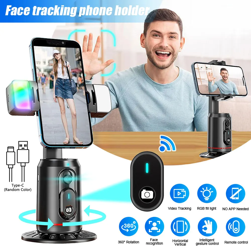 Auto Face Tracking Mobile Phone Holder 360&deg; Rotation Gimbal Stabilizer Smart Shooting Camera Mount for Live Vlog Streaming Video