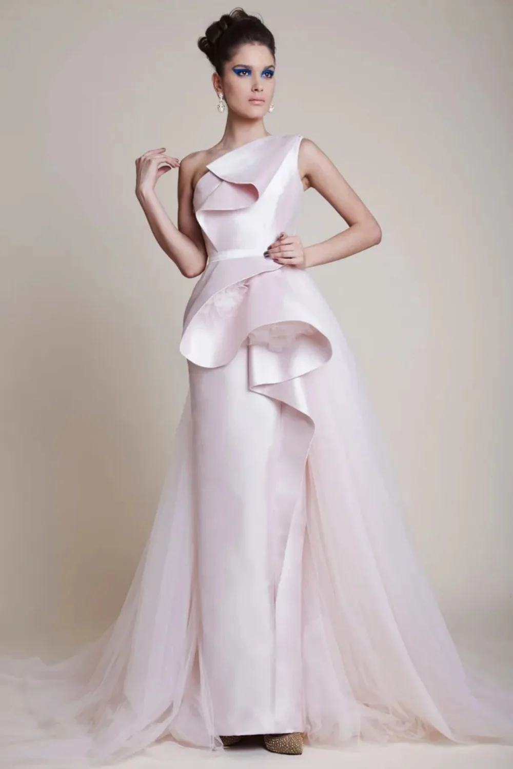 

Xu Ni Yisheng Pink Fashion Show Formal Dress Evening Dress One Shoulder Sleeveless Satin Tulle Floor-Length 2024 New Party Dress