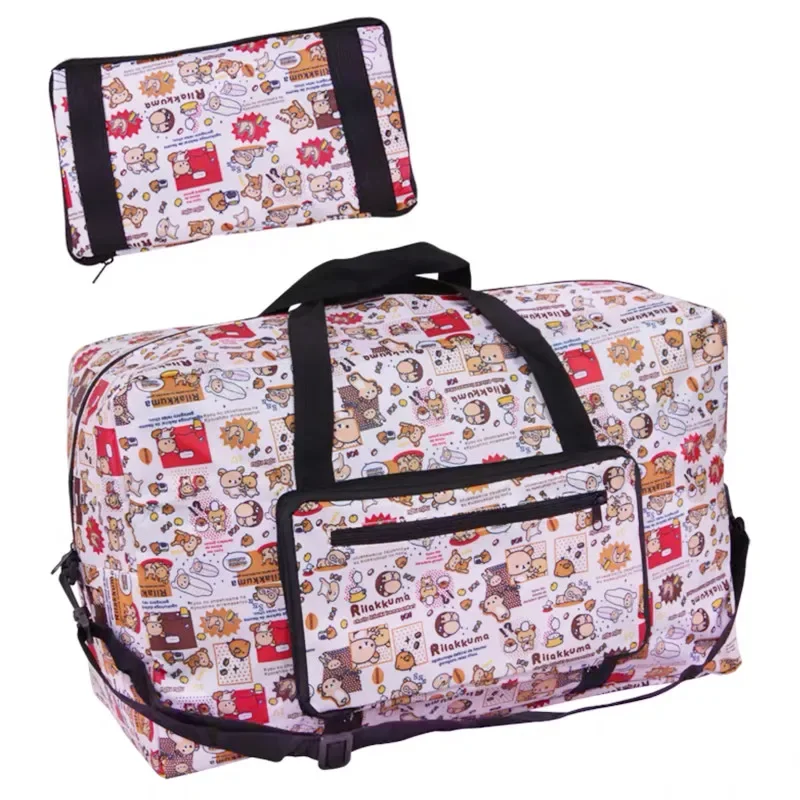 

Rilakkuma Folding Foldable Travel Bag Anime Kawaii Cute Trolley Duffle Bag Women Crossbody Hand Luggage Bags