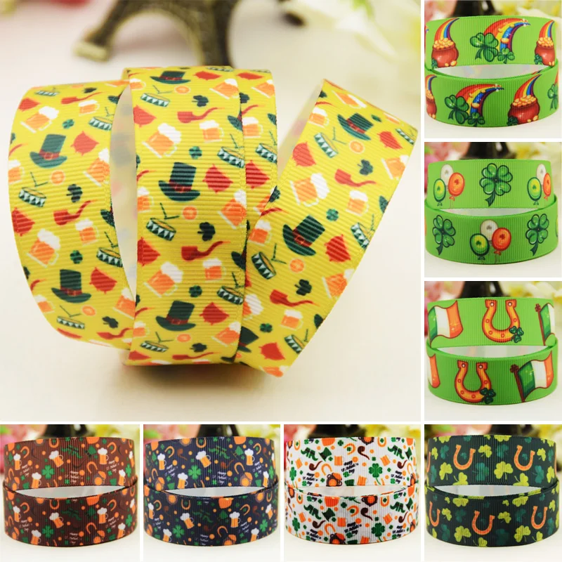 

22mm 25mm 38mm 75mm St.Patrick's Day cartoon printed Grosgrain Ribbon party decoration 50 Yards satin ribbons