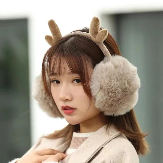 

Christmas Deer Antlers Earmuffs Fur Girls Cute Fur Elk Ear Warmers Earmuffs Women Soft Warm Headphones Ear Warmers Earmuff