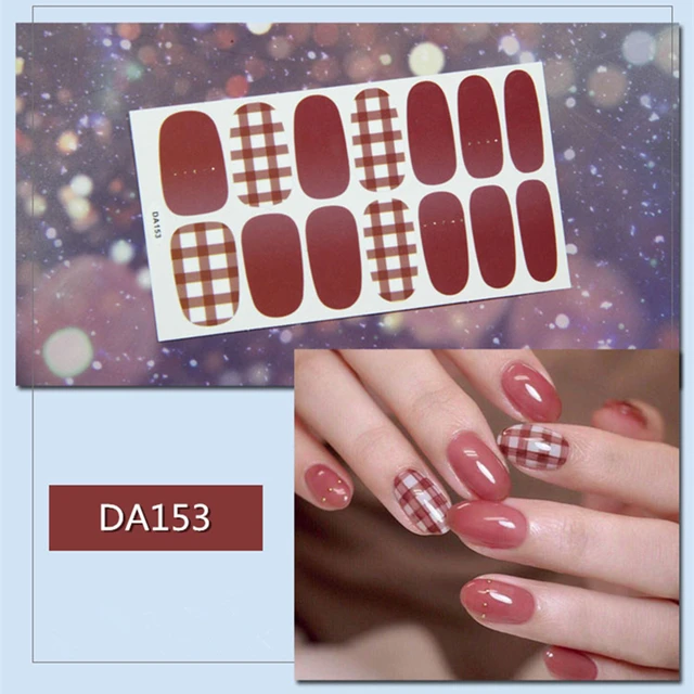 14tips/sheet Nail Wraps Polish Decals Strips Golden Glitter 3D Adhesive Full Nail Art Stickers Manicure Kits Drop Shipping DA153