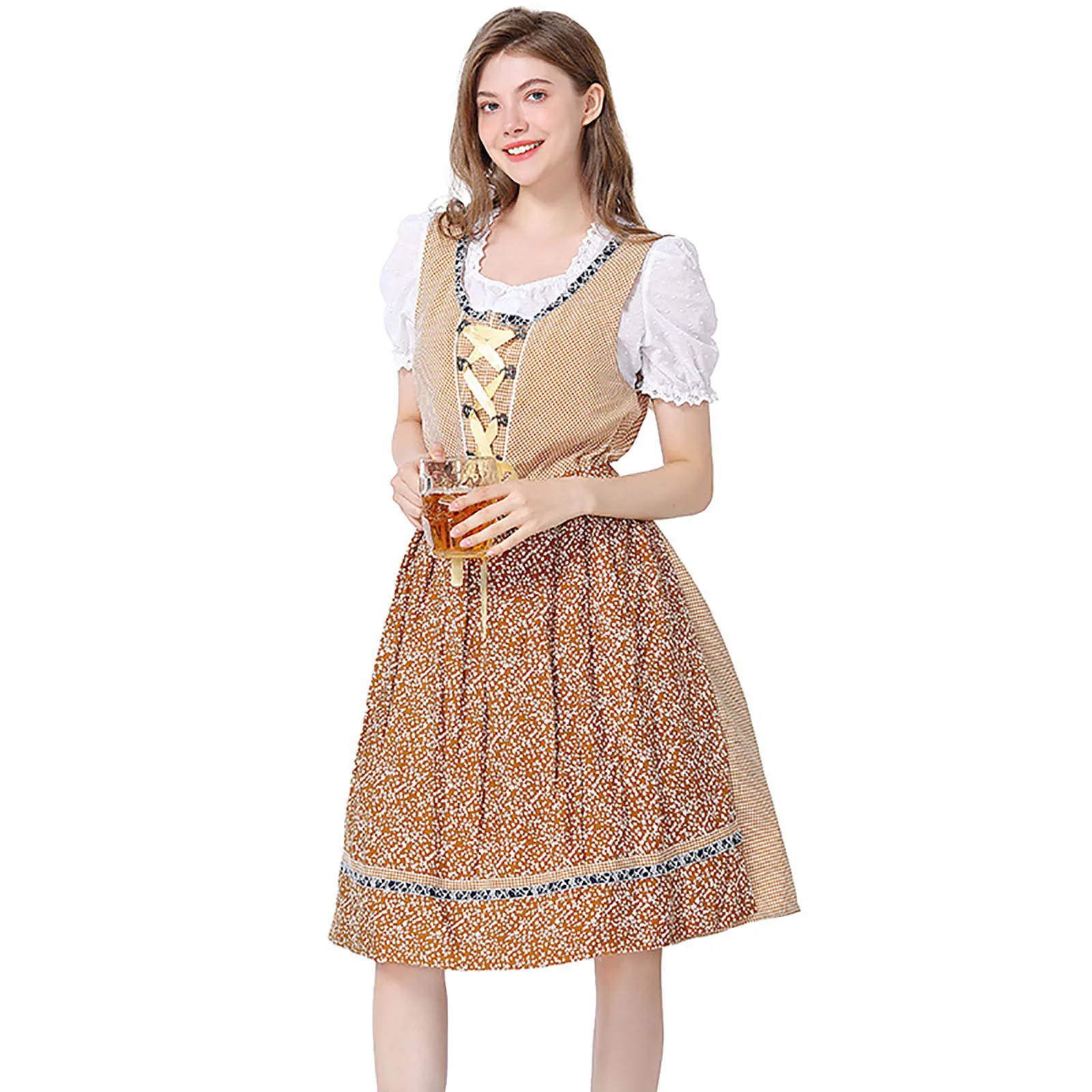 

Women's Oktoberfest Beer Costume Dress Causal Vintage Set Bavarian Beer Festival Outfit Dirndl Dresses Short Sleeve Sundress