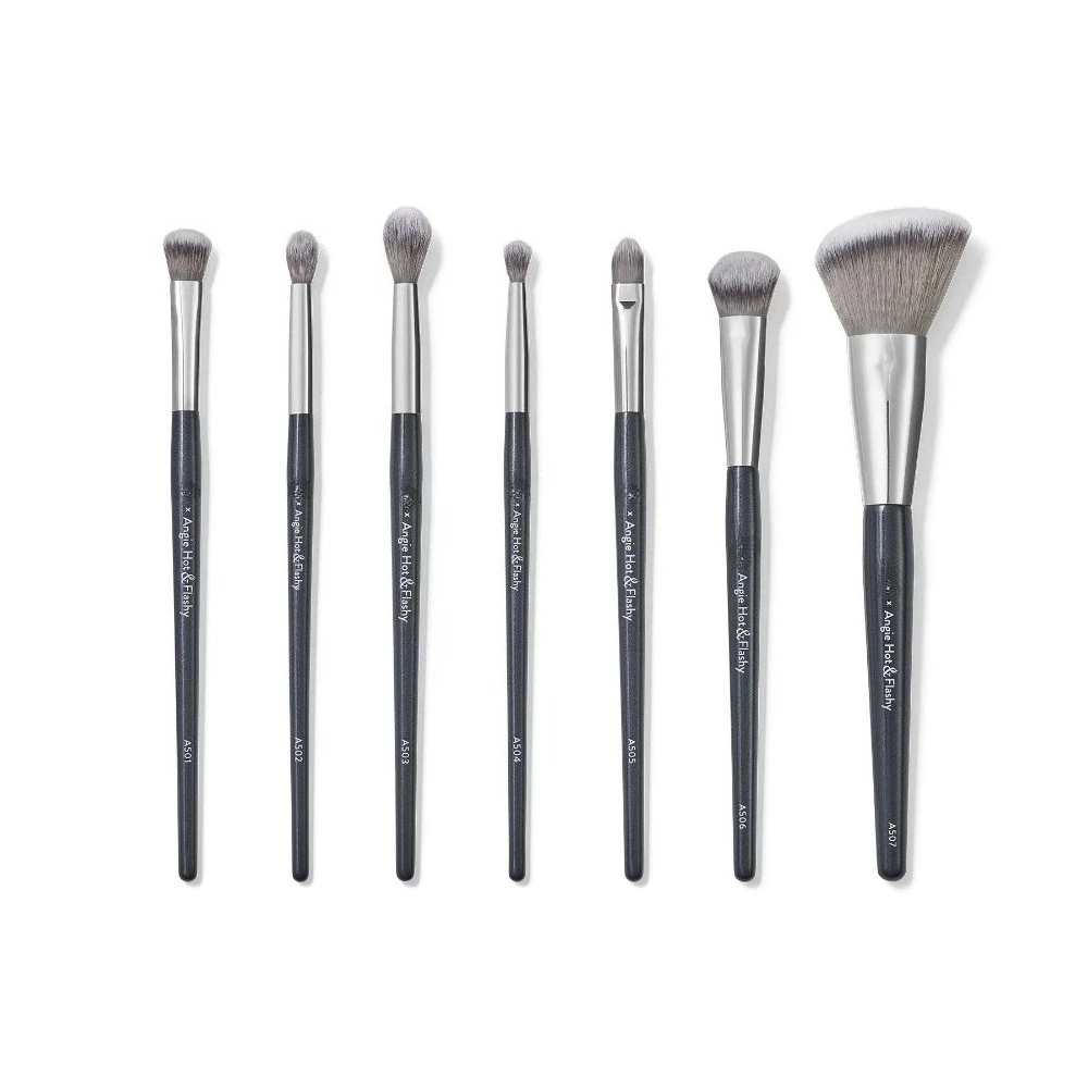 Angie Hot & Flashy Makeup Brush Set (7PC) Face Contour Cosmetics Brushes Kit for Liquid Cream Bronzer Blush Highlighter