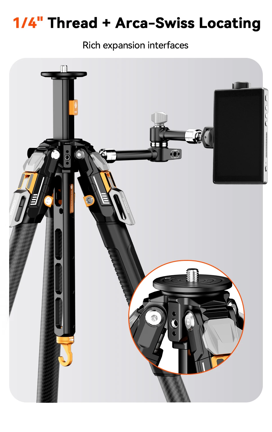 - T1/T1S/T1S V5 Snap-Open Carbon Fiber Video and Photo Tripod 4 Section Legs Adj