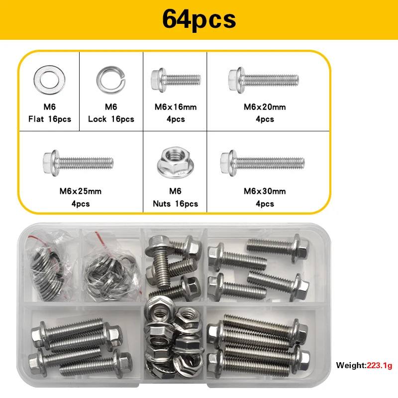 M6 M8 304 Stainless Steel Flange Hex Bolts and Nut Set Metric Thread Outer hexagon Screw with Flat & Lock Washers Assortment Kit