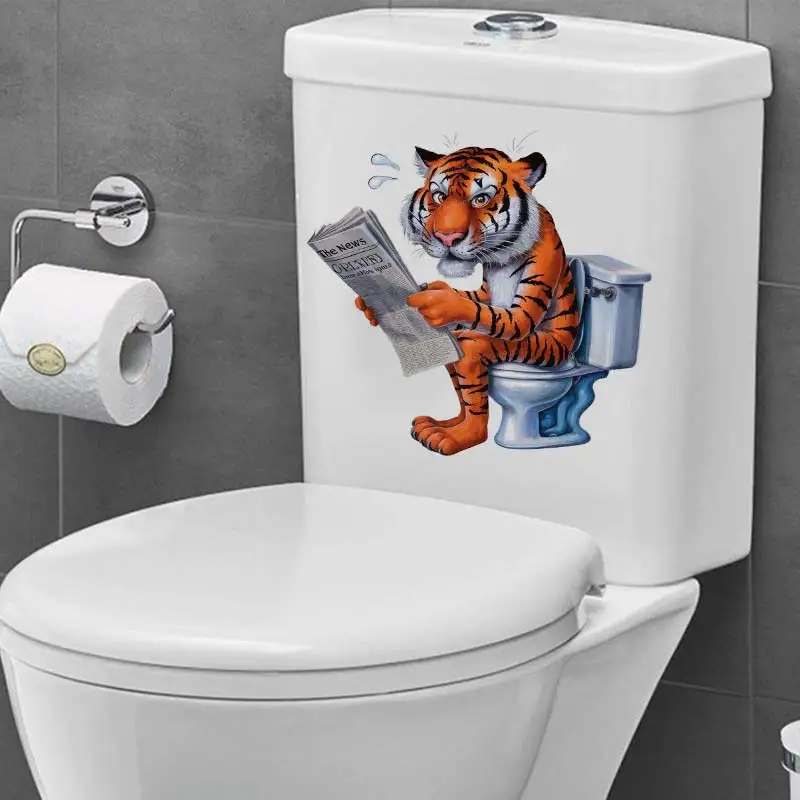 Toilet Stickers Funny Cat Dog Fox Tiger Animal on Toilet Bathroom Toilet Cover Wall WC Home Bathroom Decoration