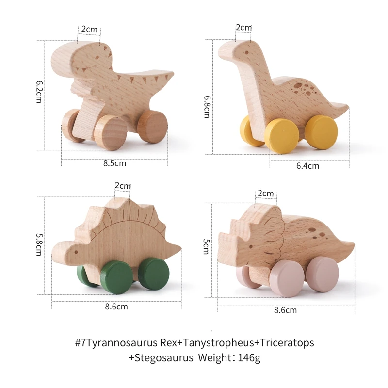 1Pc Wooden Baby Teether Toys Beech Wooden Dinosaur Cartoon Teething Baby Toy For Children Tanystropheus Car Chew Toys
