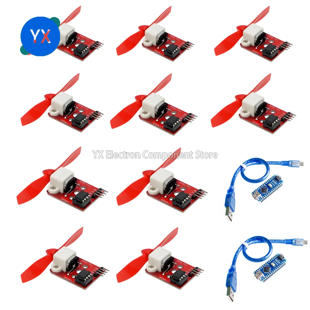 모터 드라이버 선풍기 모듈, USB 케이블 포함, Nano V3.0 USB to TTL 개발 보드, L9110, 10 개, 2 개