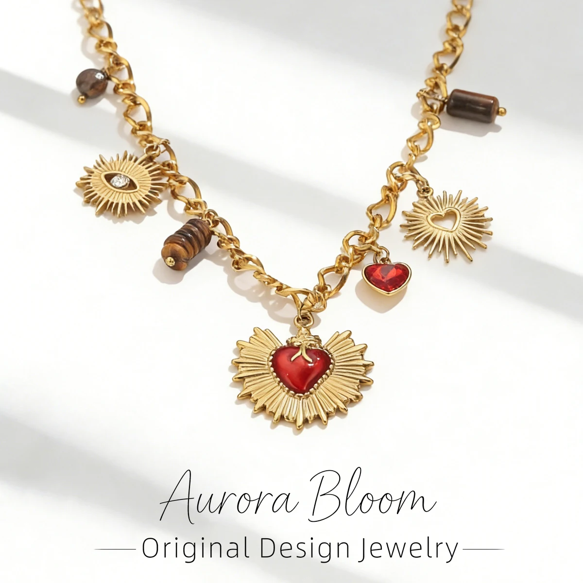 AURORA Y2K-Stil Halsketten mit rotem Herzanhänger für Damen, Edelstahlschmuck, Choker-Halskette mit heiligem Herz Jesu