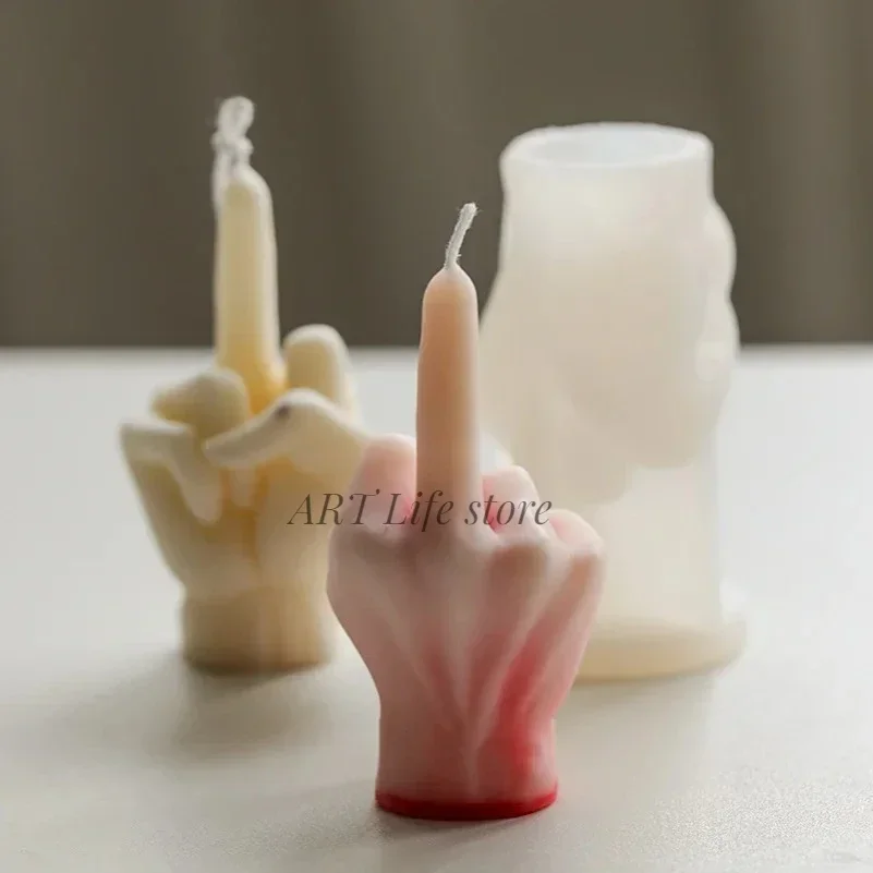 3D Finger Silicone Candle Mold Diy Fun Despised Gesture Plaster Soap Resin Crafts Make Molds Holiday Decorations Party Gifts