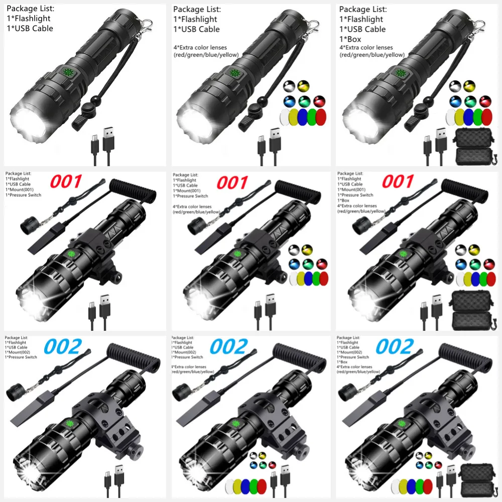 LED Tactical Flashlight with Gun Mount and 18650 Aluminum Waterproof