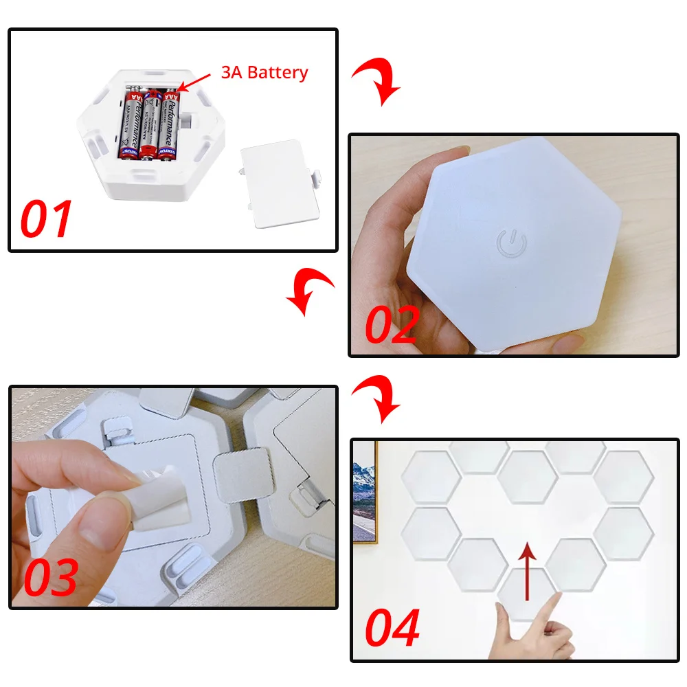 RGB LED Hexagon Wall Lamp Remote/Touch Control Hex Lights Creative DIY Modular Night Light For Kids Children Indoor Decoration