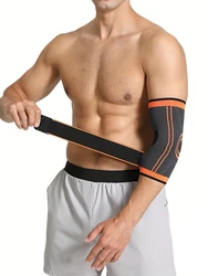Unisex Sports Elbow Support Sleeve with Adjustable Compression Strap - M (Orange)