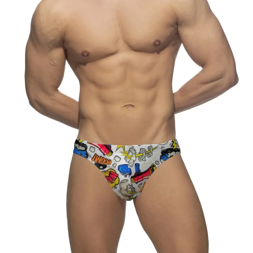 Men's Traditional Swim Thong Swimwear Fun Pop Style Low Rise Bikini Bathing Suit Sexy Swimsuit Beach Underwear with Drawstring
