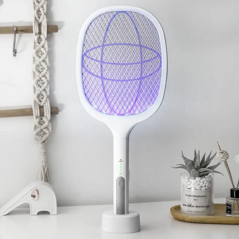 

2 In 1 Mosquito Racket With Purple Lamp Seduction Trap Summer Night Baby Sleep Protect Tools USB Rechargeable Fly Zapper Swatter