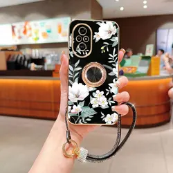 Camellia Diamond Strap Lanyard Phone Holder Case for Honor 9X Pro (Black)