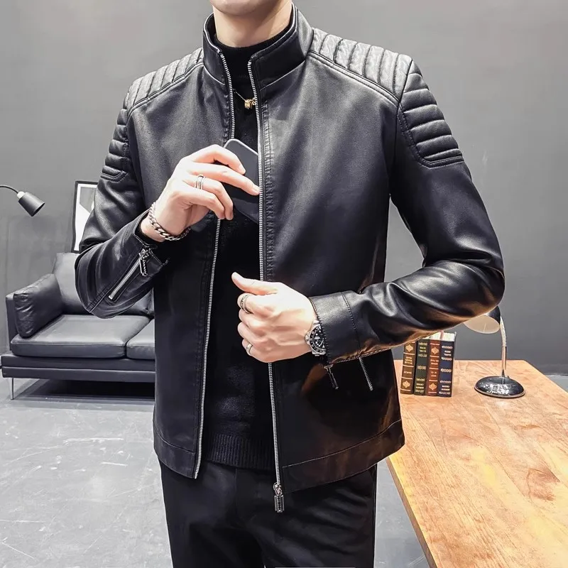 Men Slim Leather Jackets And Coats New Fashion Spring Autumn PU Leather Coats Male Solid Casual Thin Leather Coats Size 4XL