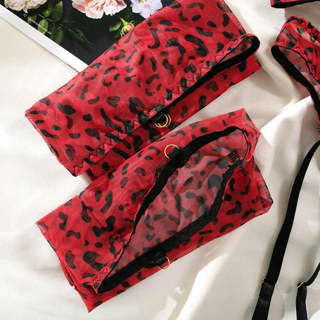 Mesh Leopard Print Lingerie Four Pieces Set 6