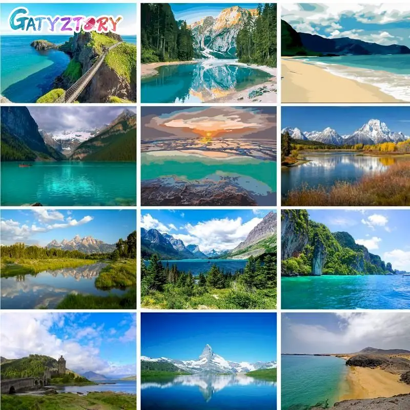 

GATYZTORY 60x75cm Painting By Numbers For Adults Green Mountains and Green Waters Picture Drawing On Canvas Wall Decors DIY Gift