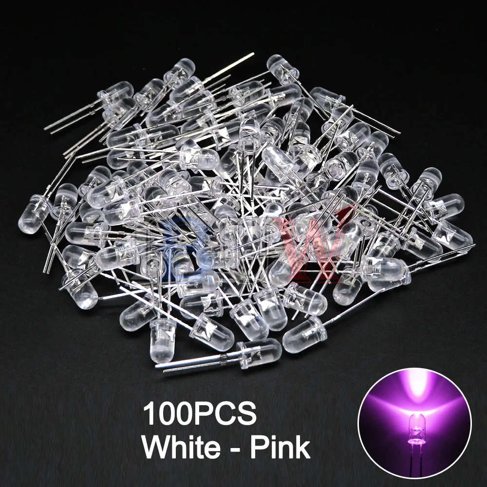 100 개/몫 5mm LED 다이오드 F5 모듬 키트 IBUW 흰색 녹색 빨간색 파란색 노란색 오렌지 핑크 보라색 따뜻한 흰색 DIY 발광 다이오드