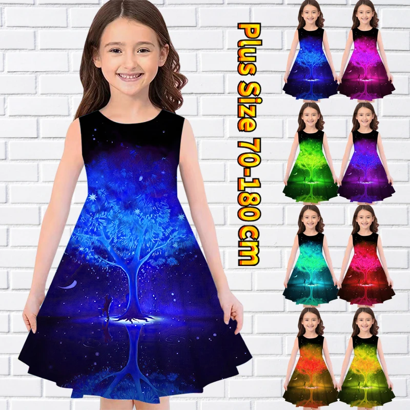 

Летнее модное Повседневное платье принцессы для маленьких девочек, Милая юбка до колен с круглым вырезом, винтажная юбка миди с принтом без рукавов