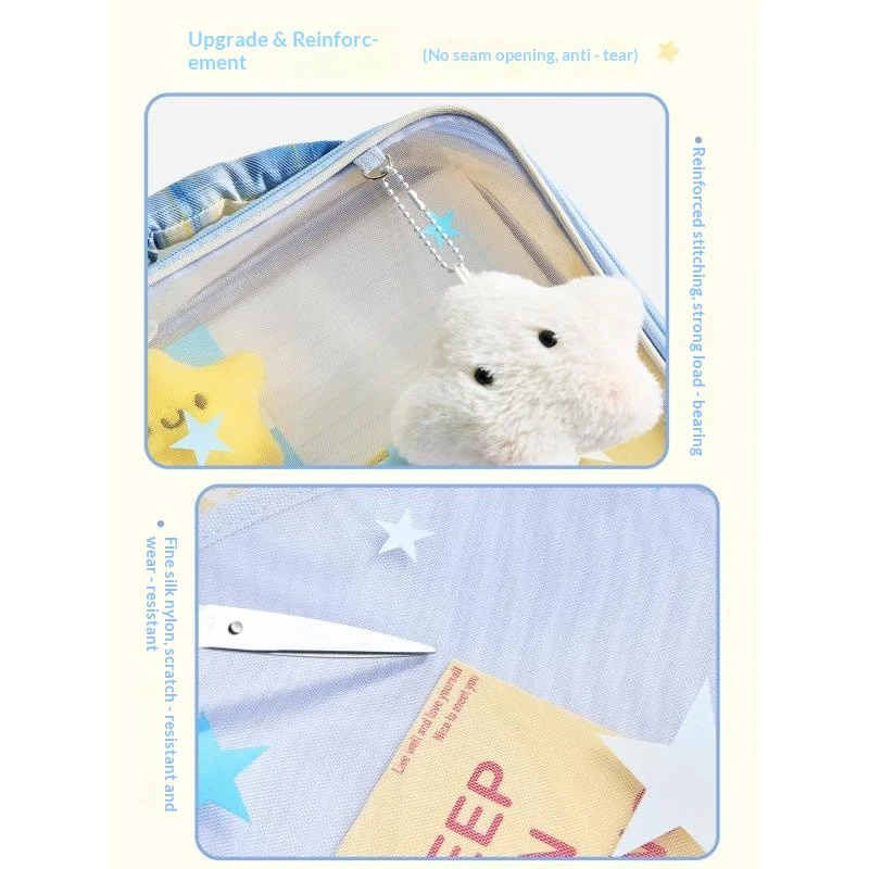스타 핸드헬드 파일 가방 투명 다층 대용량 미적 휴대용 문서 종이 보관 가방 사무실 성인용