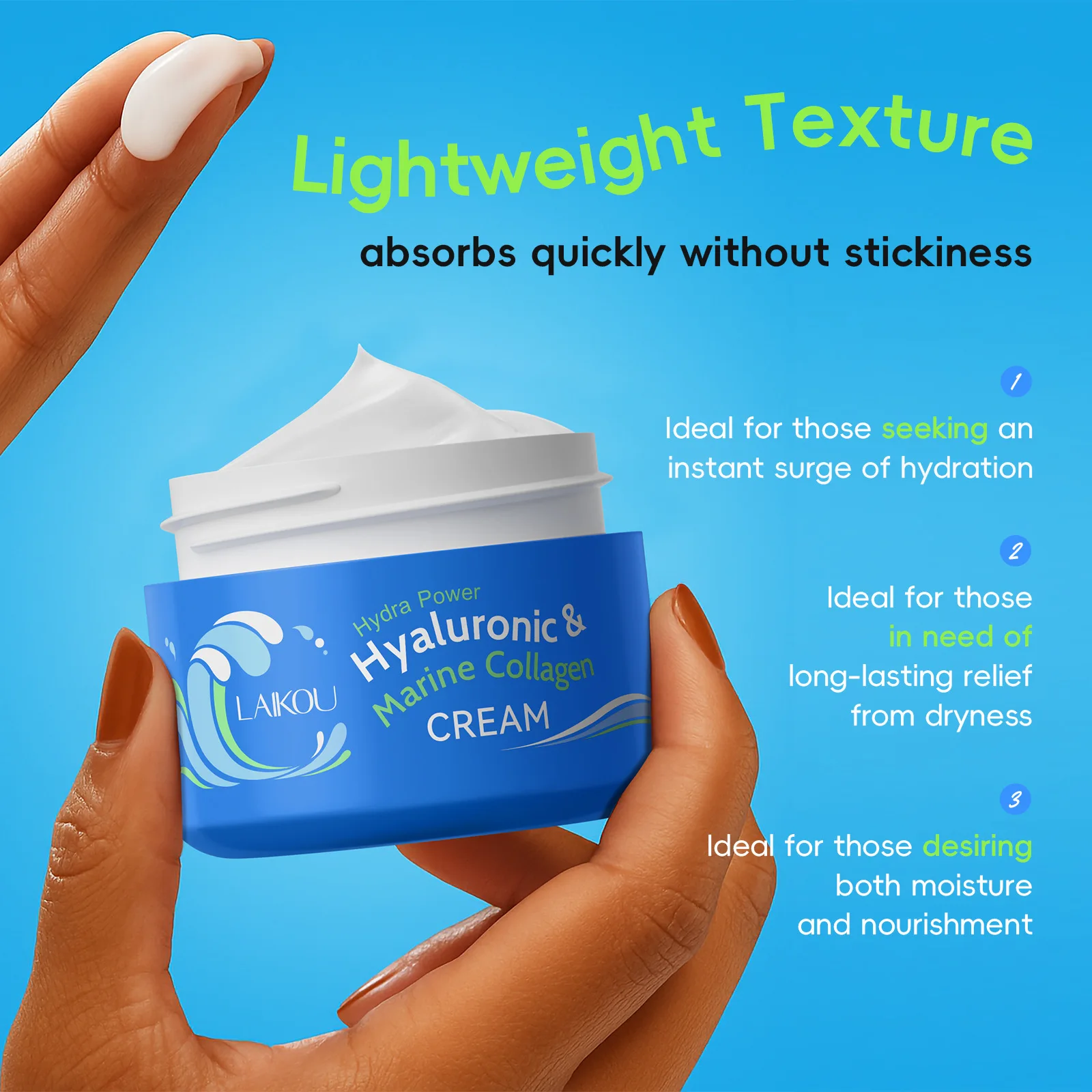 LAIKOU Hyaluronic Acid Collagen Cream Reduces Melanin, Shrinks Pores, Firms and Smoothes Skin, Suitable for All Skin Types