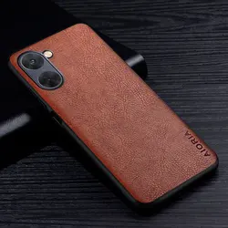 Luxurious Retro Leather Case - Premium Litchi Pattern Business Style Back Cover for Realme 10 Pro Plus (Brown)