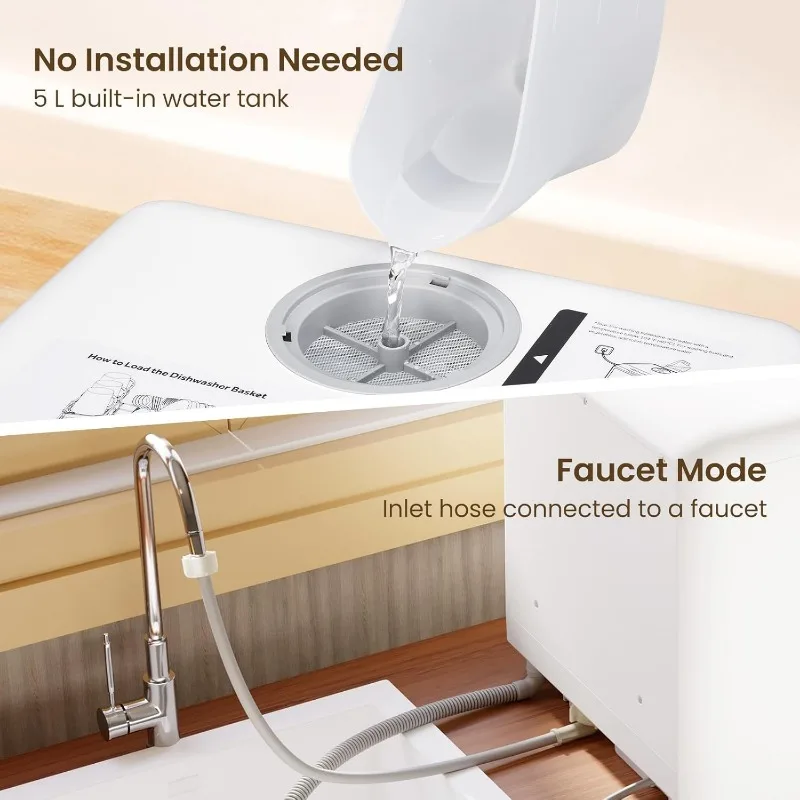 Countertop Dishwasher, 6 Programs Portable Dishwashers with 5L Built-in Water Tank, No Hookup Needed, Baby Care