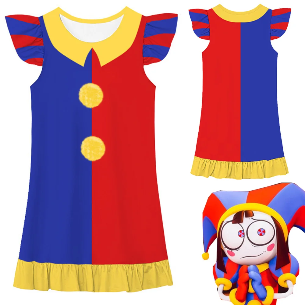 

Детская ночная рубашка Pomni для косплея, мультяшный ТВ удивительный Косплей цифровой цирковый костюм, ночная рубашка, Детский костюм на Хэллоуин