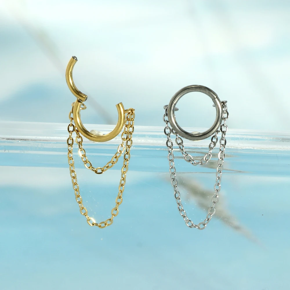 1Pcs G23 Titanium Double Chain Nose Ring Ear Bone Ring Multi-functional Closed Ring Piercing Jewelry Ear Bone Ring for Weddings