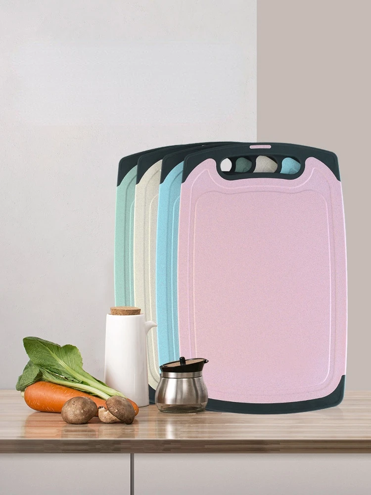 

Cutting Board Wheat Straw Vegetable Meat Chopping Board Hanging Hole Spilover Prevention Kitchen Multifunctional Double-sided