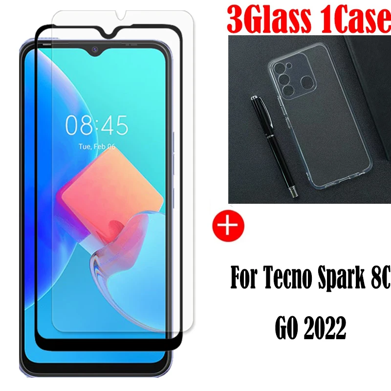 

Закаленное стекло на клеевой основе для Tecno Spark 8C, защита экрана, взрывозащищенное стекло для Tecno Spark Go 2022, чехол