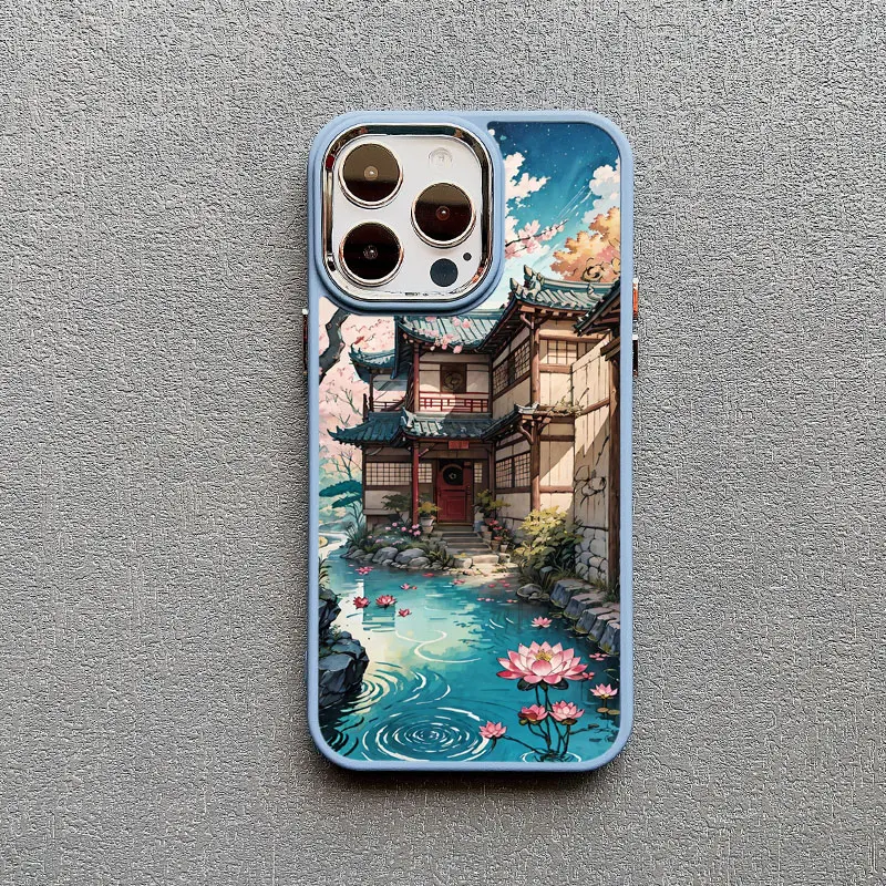 Vintage Ölgemälde Haus Handyhülle für iPhone 16 15 14 Pro Max 11 13 12 Pro MAX 7 8 Plus XR X Flower Courtyard Silikonhülle – Detail 6