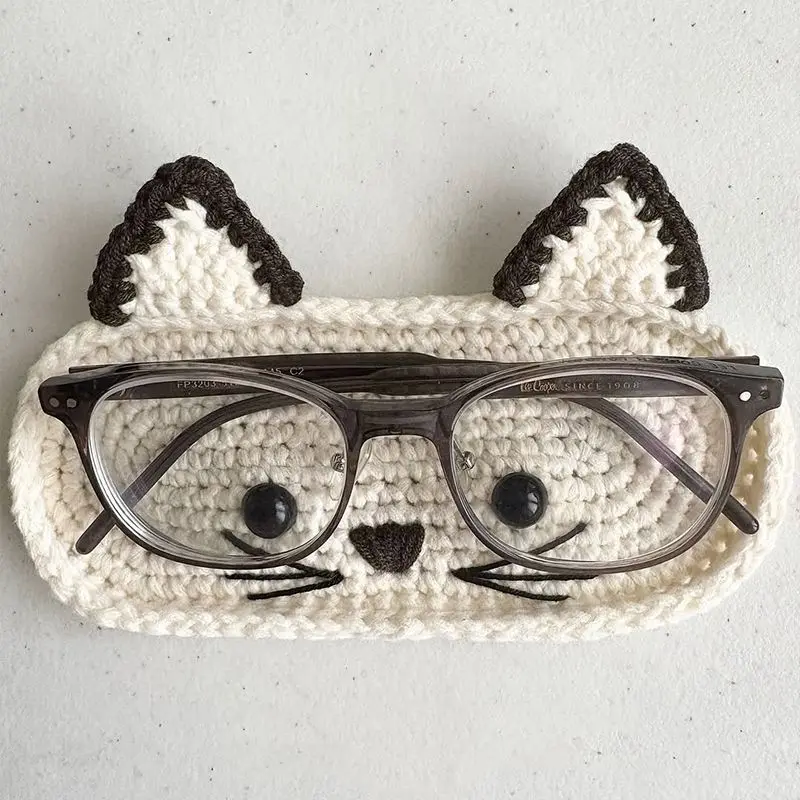 1PC Handmade Crochet Animal Series Eyeglasses Storage Box Woolen Knitting Eyeglasses Storage Tray Holiday Gift Material Kit