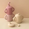 1PCS Two Lids Baby Silicone Straw Cup BPA Free Portable Storage Snack Container Feeding Cup Kids Learning Drink Cup Baby Stuff 1