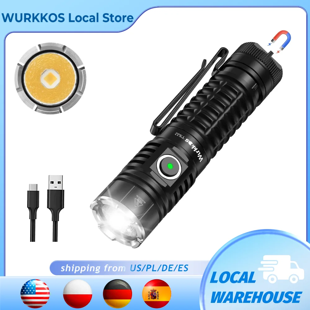 Wurkkos TS22 Rechargeable 21700 LED Flashlight XHP70D HI Max 4500LM IP68 with Magnet Tail & Reverse Charging for Hiking