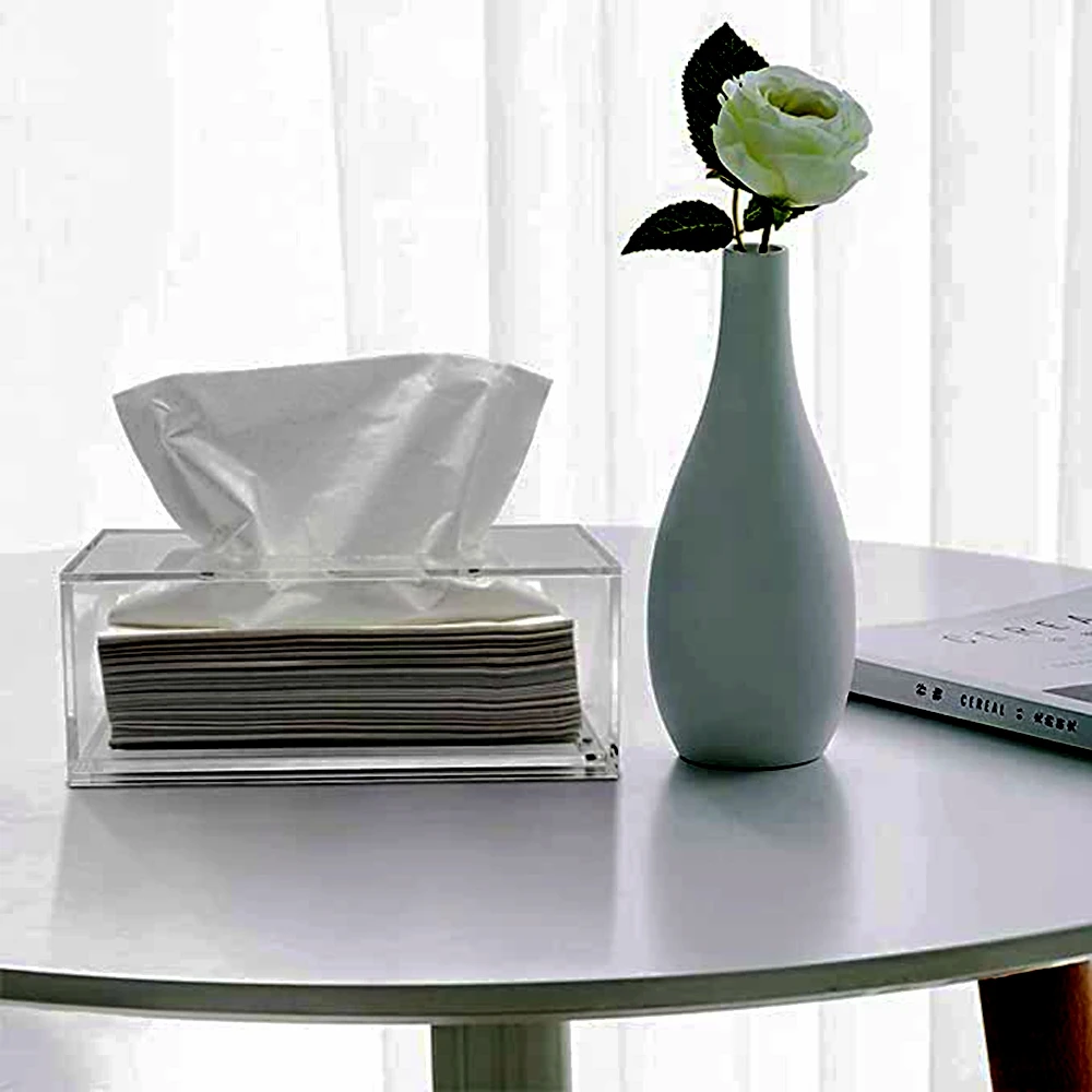 Acrylic Tissue Box Clear Tissue Holder Napkin Cover Hand Towel Dispenser Tissue Cover Rectangular for Home Bathroom Accessories 5