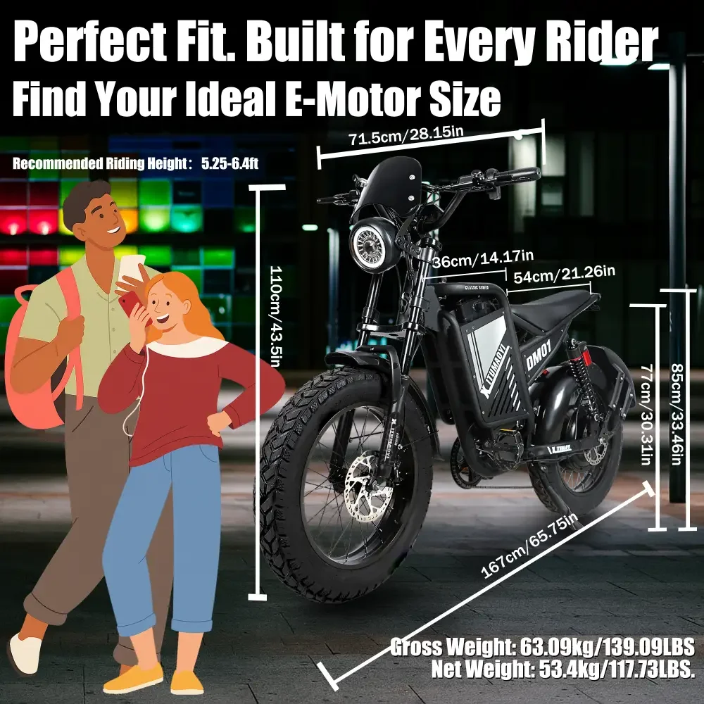 BAOLUJIE DM01 Motor Electric Bicycle 60V 30AH Battery Max Speed 42 MPH Electric Bike E-Bike Electric Motorcycle【1 Year Warranty】