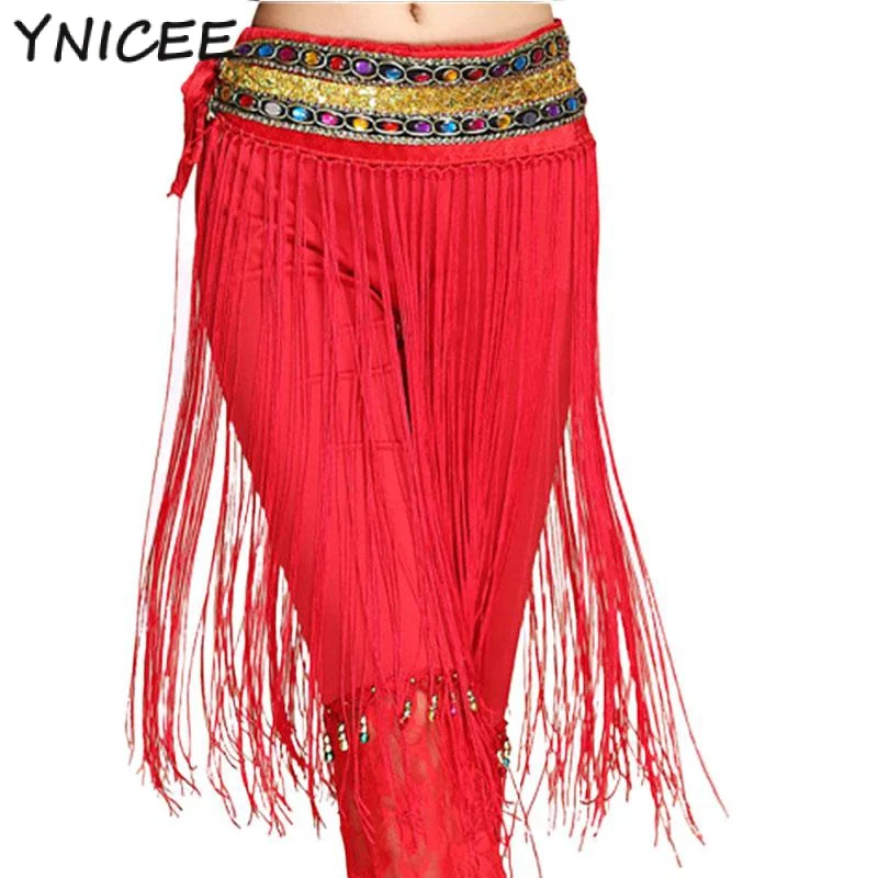 

Women Tassel Bling Beaded Belly Dance Hip Scarf Stage Costume Waist Belt Rave Outfit Wrap Bellydance Lesson Wear Skirt Clothing