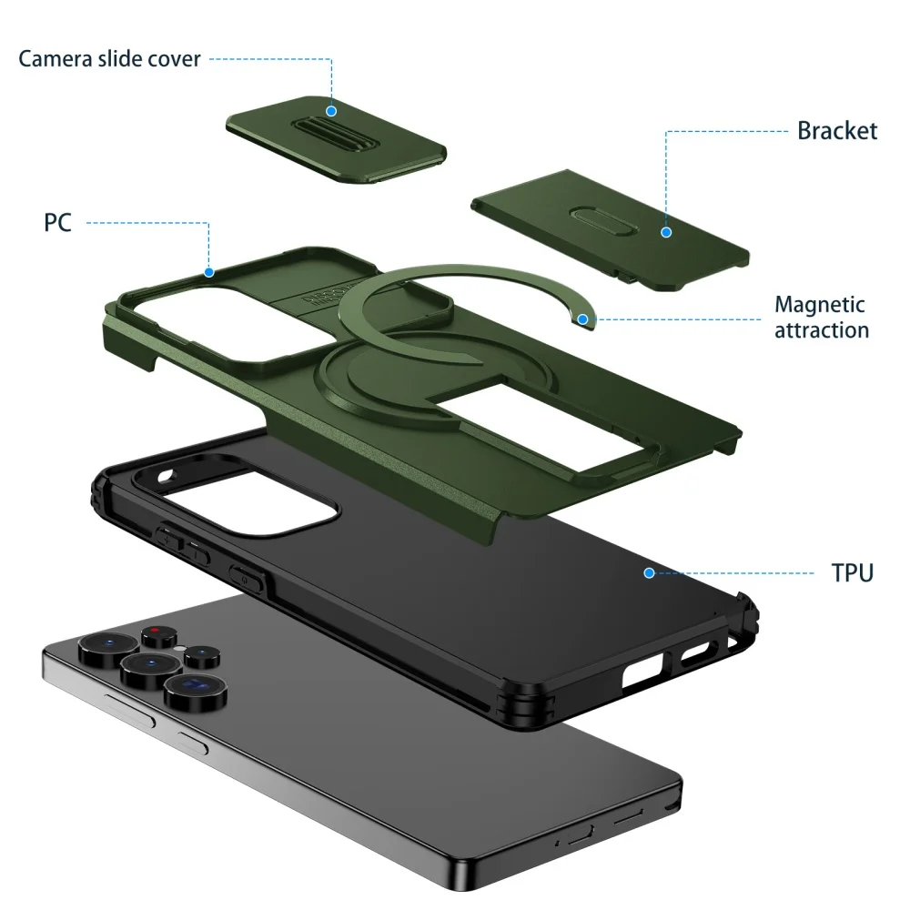 Magnetic Stand Holder Case with Slide Camera Protection - Armor Shockproof Cover