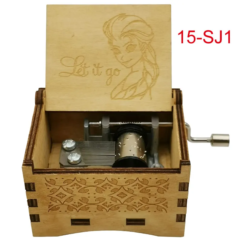 Elsa Wooden Music Box Let-It-Go Laser Engraving Clockwork Type Hand-operated Type Home Decoration Gift