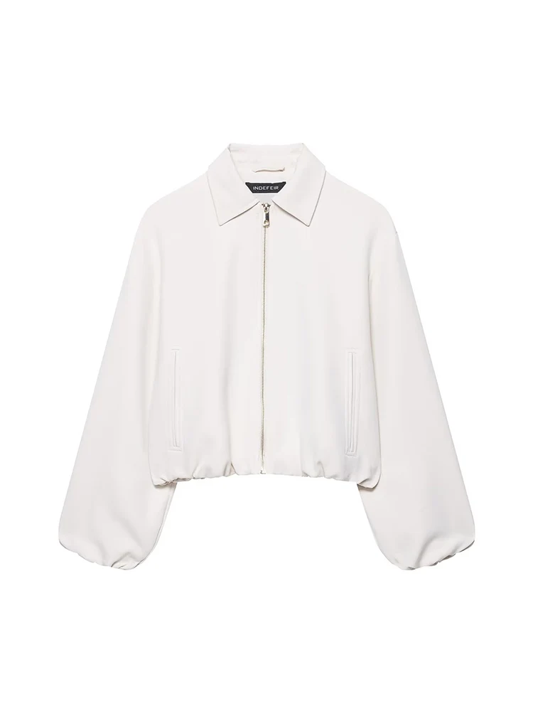 TFMLN Chic Cropped Bomber Jacket For Women Autumn Long Sleeve Simple Style Coats Woman Zip Up Solid Short Outerwear 2025 New