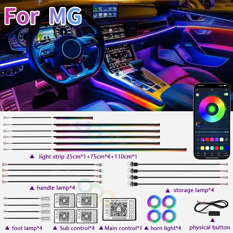 RGB 22in1 Car Interior Acrylic Car Ambient Lights Accessories For MG ZS HS GT HECTOR MG3 MG5 MG6 MG7
