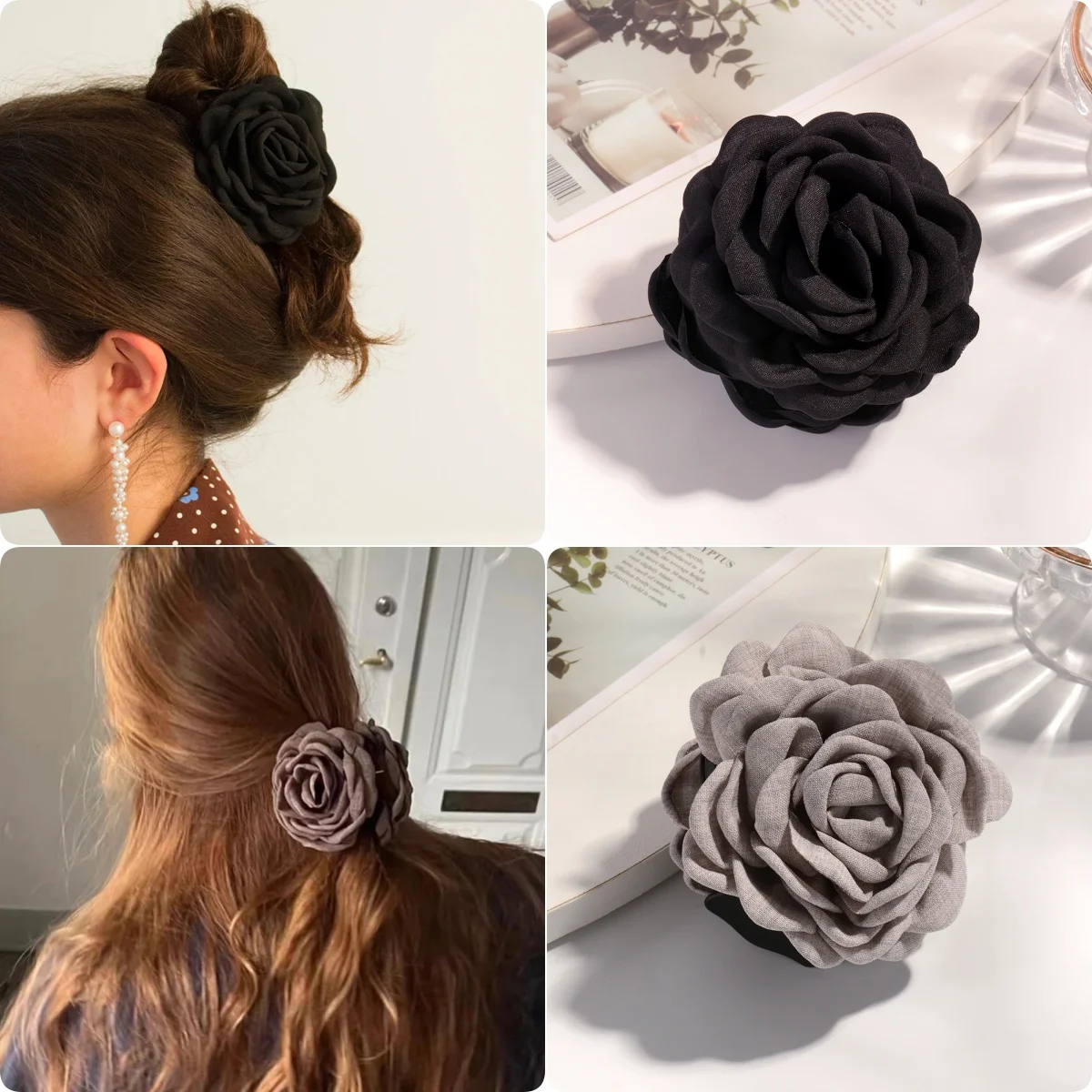 Vibrant Cotton Rose Flower Hair Claw Clips - Medium Size Shark Clamp