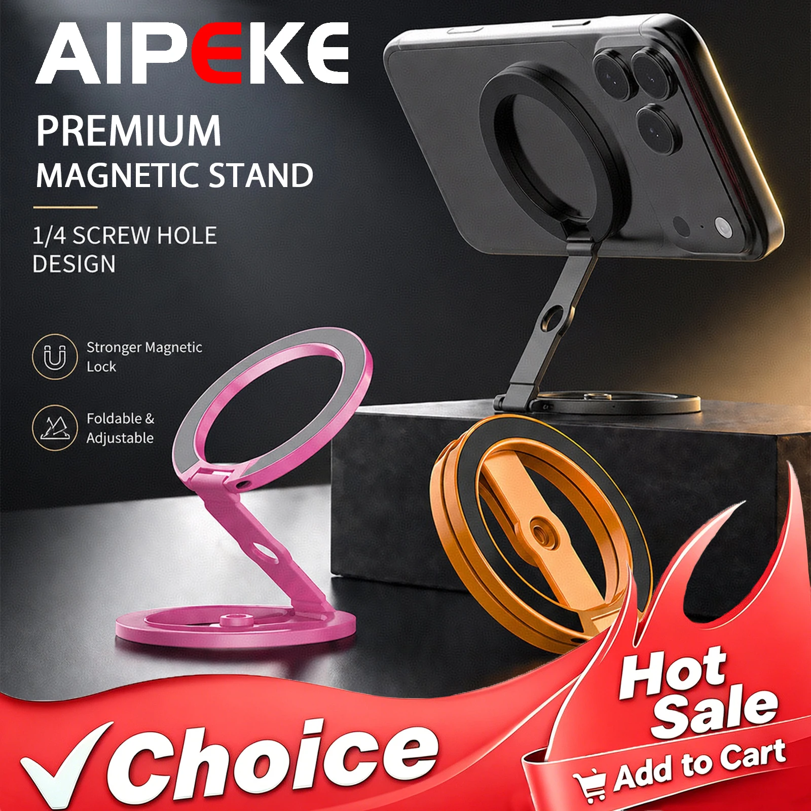 Magnetic Double-Sided Folding Phone Grip with 1/4 Screw Design for Photography Equipment