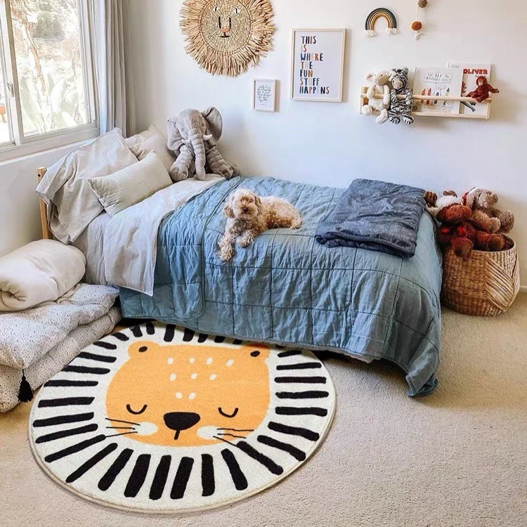 

INS Nordic New Cartoons Mat for Children Baby Play Mat Round Carpet Lion Playmat Newborn Photography Props Living Room Carpet