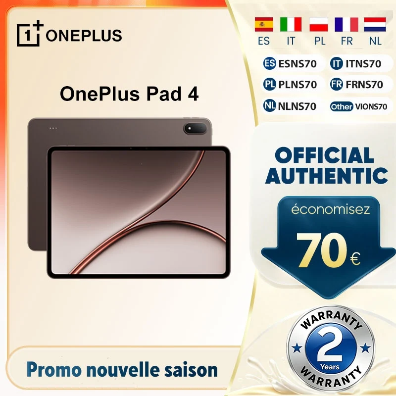 Tablette OnePlus Pad 4 Version Globale Snapdragon 8 Elite Gen 5 Écran 13,2 Pouces 3,4K 144Hz True Color 8 Haut-parleurs Wi-Fi 7 Android 16 Batterie 13380mAh 1