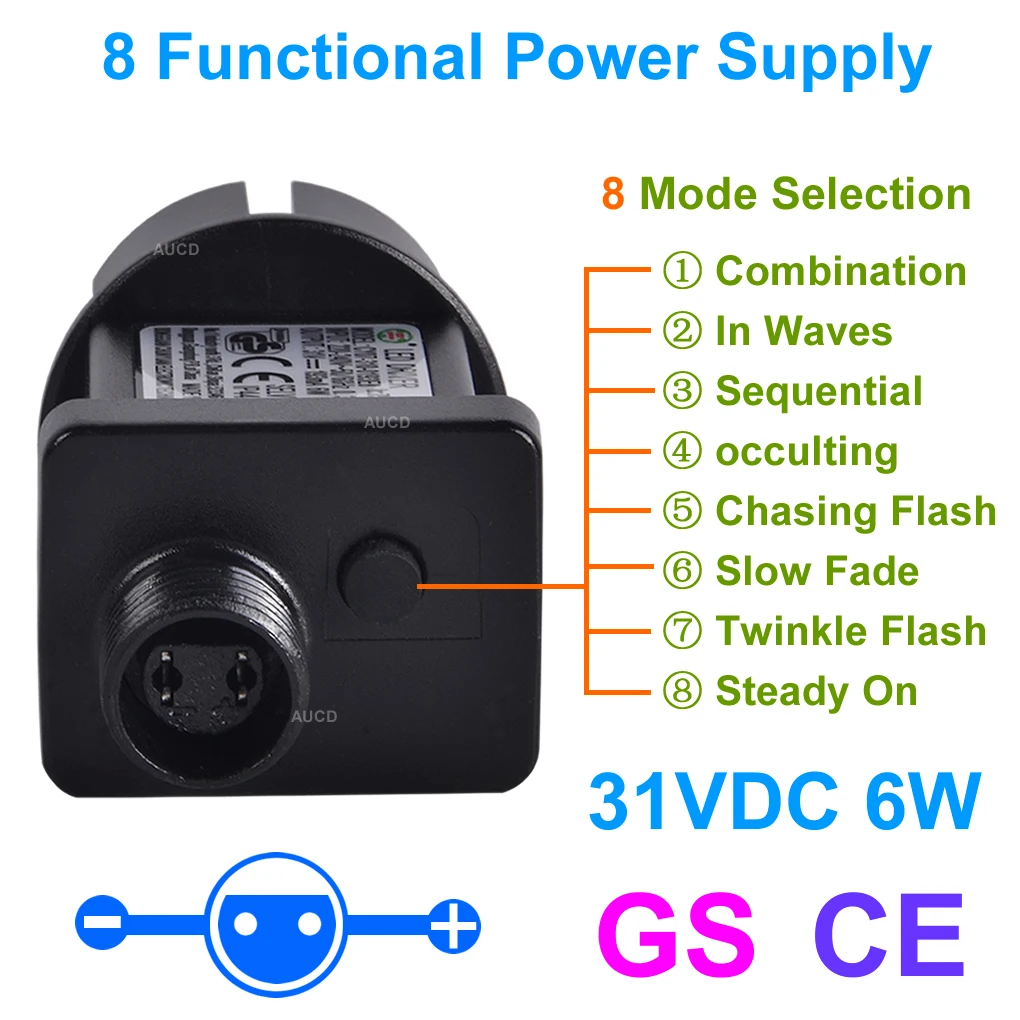AC 220V To DC 31V 6W European Universal IP44 Waterproof SELV PVC String Lamp Switch Adapter EU Plug Laser Lighting Power Supply